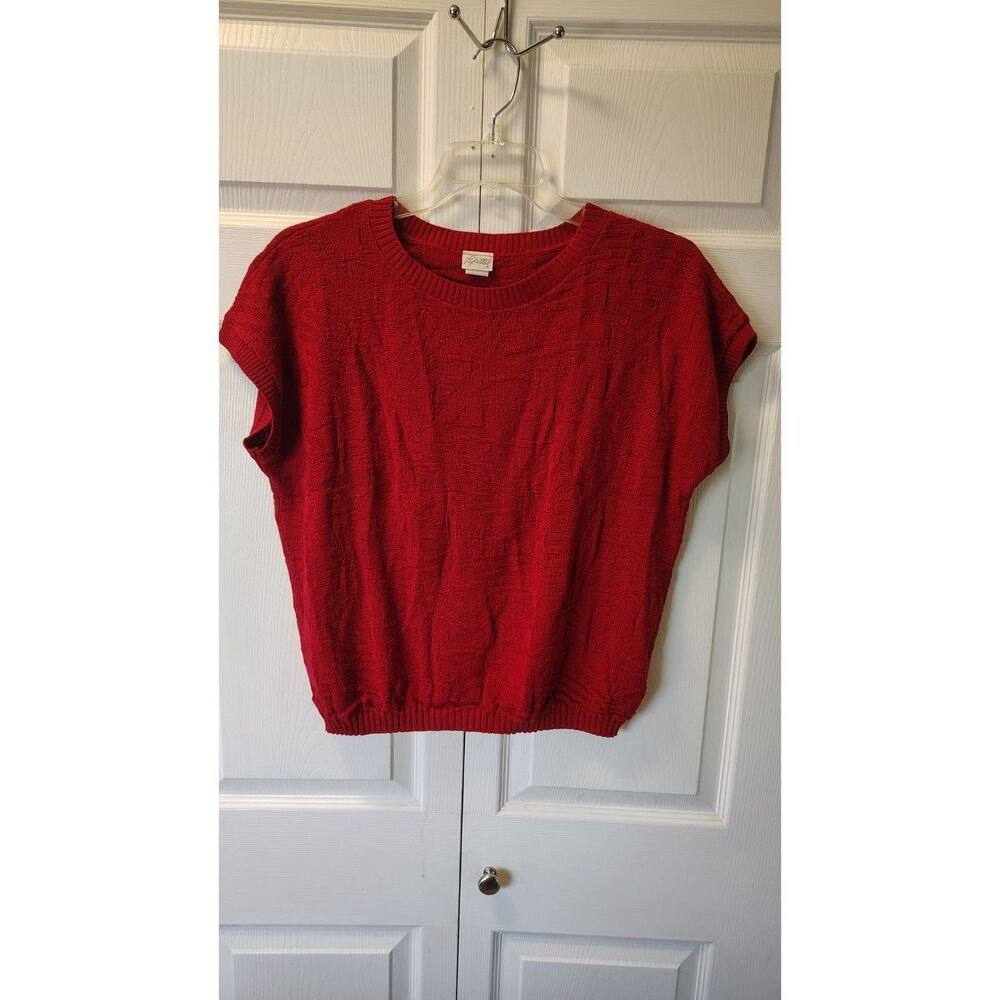 Vintage Pykettes Textured Red Knit Short Sleeve Sweater Top XL